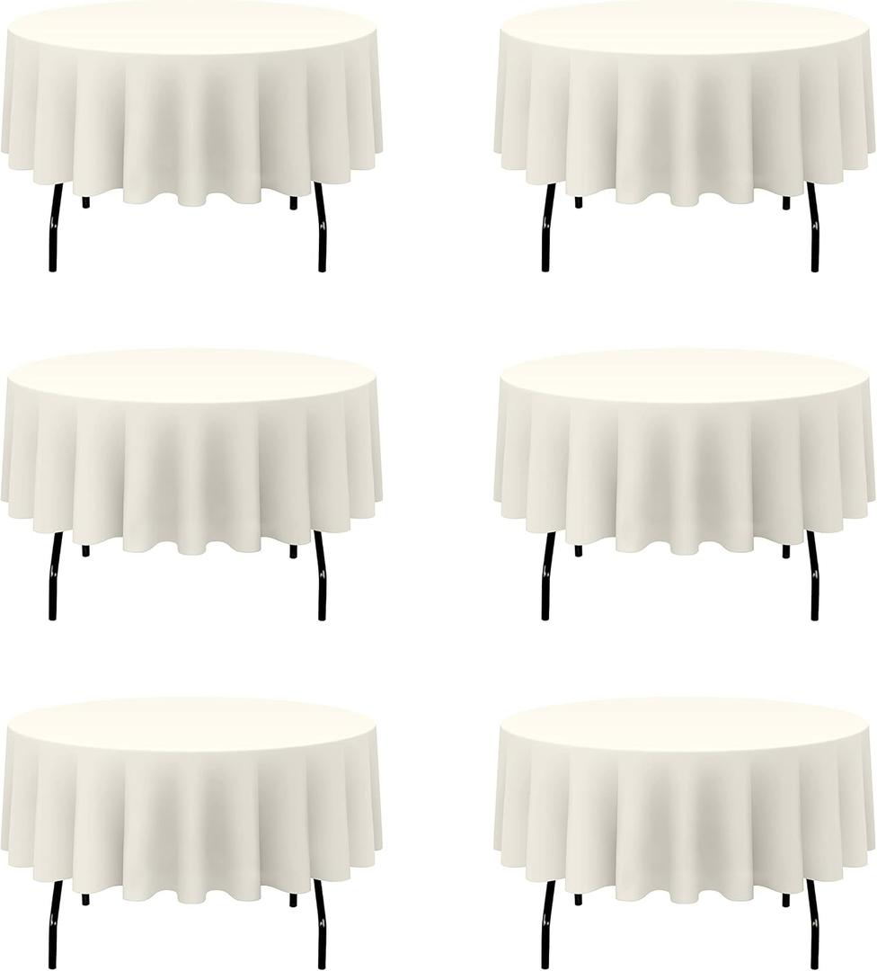 BRILLMAX 6 Pack Ivory Round Tablecloths 70 Inch for 30-48 Tables - 150 GSM Polyester Fabric, Standard Drop, Water, Stain & Wrinkle Resistant Cloth Cover for Wedding Reception Banquet Dining Party