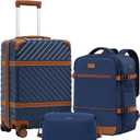 Coolife Luggage Set Suitcase Carry On Luggage PC Hardshell Luggage TSA Lock Spinner Wheels Telescopic Handle (3 piece set (BP/TB/20), Navy)