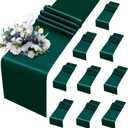 MILVOWOC 10 Pack Forest Green Satin Table Runners, 12 x 108 Inch Bright Satin Silk Table Runner Smooth Fabric Decorative Table Runner for Wedding Banquet Party Birthday Graduation