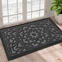 Bulijojo Sturdy Front Door Mat,Durable Heavy Duty Welcome Mat,Thick Absorbent Natural Rubber Non Slip Mat,Easy Clean Entryway Rug Doormat, 17x30 inch (1'5" x 2'6", Grey)