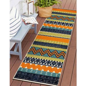 Rugshop Marbella Contemporary Boho Non-Shedding Patio Deck Backyard Indoor/Outdoor Runner Rug 2' x 7' Multi