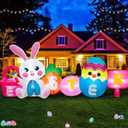 MICOCAH 8 FT Long Easter Inflatables Outdoor Decorations, Inflatable Painting Bunny with Colorful Eggs/Chick/Carrot Build-in LEDs Lights Blow Up Yard Decoration for Decor Holiday Party Lawn, Garden