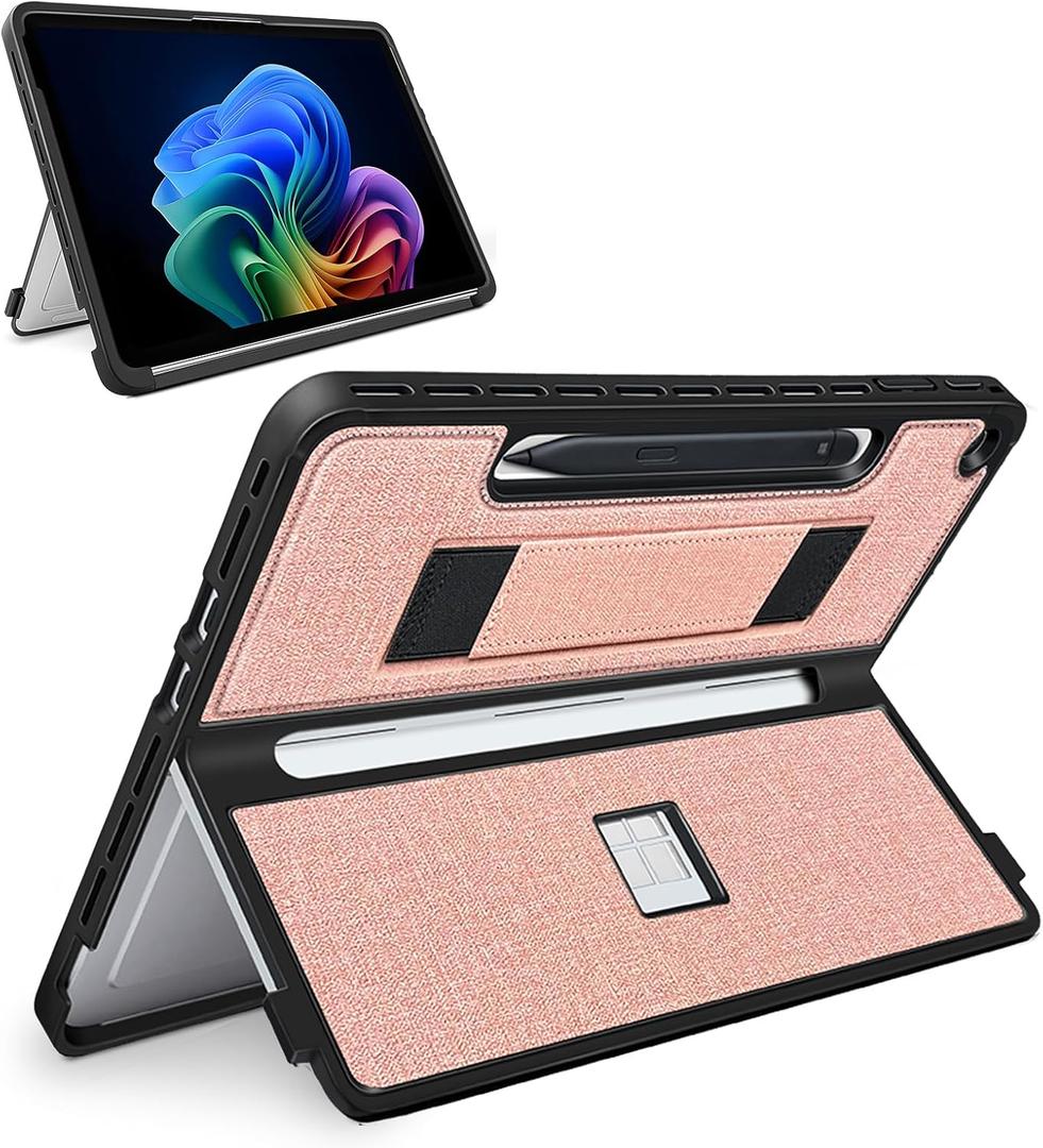 SSSGRGB Protective Case for Microsoft Surface Pro 12 inch 2025 | Fall-Resistant Cover with Hand Strap | Compatible with Built-in Kickstand & Magnetic Slim Pen Storage & Type Cover Keyboard | Pink