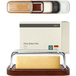 KIVY Glass butter dish with airtight lid that keeps butter soft - For countertop and refrigerator door shelf - Butter tray fridge - Butter holder for counter - Covered butter dishes with lid