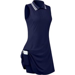 Womens Sleeveless Golf Tennis Dresses with Inner ShortsPockets for Workout Exercise (Large, Navy Blue)