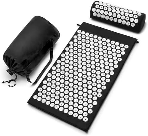 Sivan Back and Neck Pain Relief Acupressure Mat and Pillow Set, Chronic Back Pain Treatment - Relieves Your Stress of Lower Upper Back and Sciatic Pain - Black