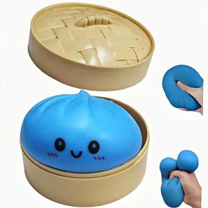Dumpling Squishy Stress Ball,Jumbo Dumpling Stress Ball,with Steamer,Soft Squeeze Decompression Dough for Adults,Simulation Food Squishies Bun (Blue)