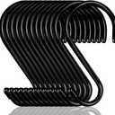 Dreecy 16 Pack S Hook for Hanging Plants, 6 Inch Large Heavy Duty S Hooks for Closet, 7 MM Thick Metal Black Rubber Coated S Shaped Hooks for Hanging Jeans Bags Cups Pot Jewelry Garden Tools