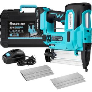 DURATECH 20V Cordless Brad Nailer, 18 Gauge, 2-in-1 Nail/Staple Gun for Upholstery, Carpentry, Including 2.0Ah Rechargeable Battery, 1H Quick Charger, 1000 Staples, 1000 Nails and Carrying Case