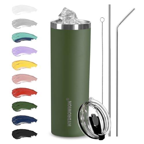 HYDROWION Triple-Insulated Tumblers - Stainless Steel with Lid and Straw, 12 oz Water Bottle, Stainless Steel Cups, Coffee Travel Mug for Home & Office, Olive Green