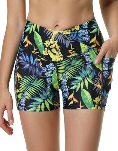 Cagola Womens 3/5" Swim Shorts High Waisted Board Shorts Bathing Suit Bottoms 3XL