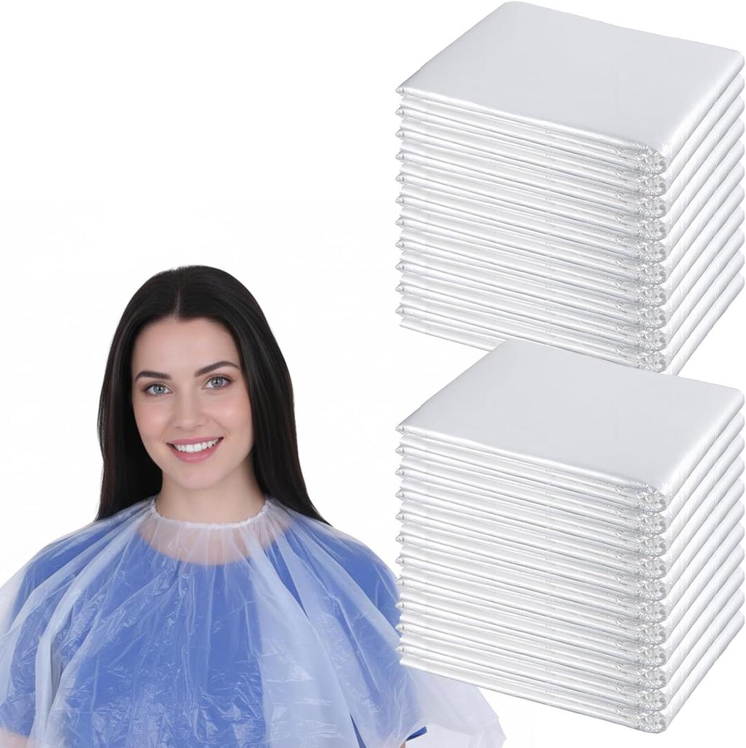 50 PCS Disposable Barber Cape, Waterproof Salon Cape Plastic Professional Hair Cutting Capes Hairs Stylist Capes Salon for Hairdresser Artist Clients Home and Salons Use-40 X40 Inch