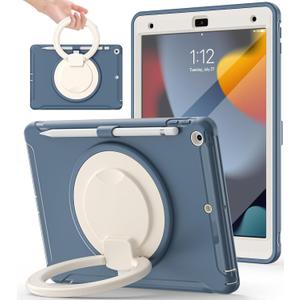 BATYUE Case for iPad 7th/8th/9th Gen 2019/2020/2021: Professional Shockproof 10.2" Cover with Screen Protector, Pencil Holder, 360 Rotating Stand  Kid-Friendly, Cornflower Blue