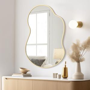 WallBeyond Gold Asymmetrical Mirror, Modern Irregular Wall Mirror with Aluminum Frame for Bedroom, Bathroom, Living Room, and Entryway 36" H x 24" W (Gold) WallBeyond Gold Asymmetrical Mirror, Modern Irregular Wall Mirror with Aluminum Frame for Bedroom, Bathroom, Living Room, and Entryway 36" H x 24" W (Gold)