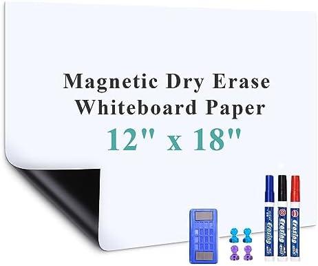 Warasee Magnetic Dry Erase Whiteboard Paper, 12" x 18" Self Adhesive Whiteboard for Wall, Easy to Write and Clean Dry Erase Board for Kids, Office, Home, with Marker, Magnetic Eraser and Magnets