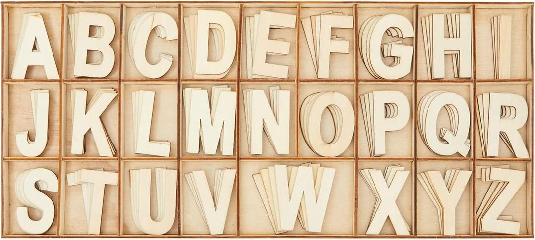 Juvale 2-Inch Wooden Alphabet Letters for Arts and Crafts, 4 Sets Uppercase ABCs with Sorting Tray, Sign Letters for Adults, Natural Color (104 Pieces)