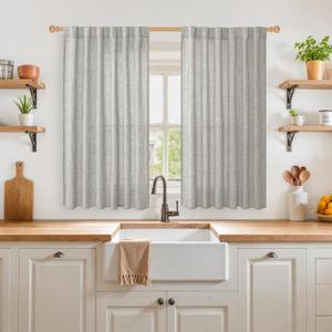 YoungsTex Dark Grey Linen Curtains 45 Inch Length for Short Window, Semi Sheer Drapes with Back Tab Rod Pocket Light Filtering for Kitchen Bathroom Bedroom, 2 Panels, 42 X 45 Inch