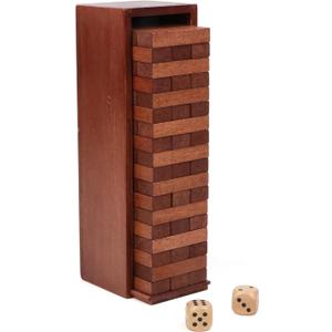 Wooden Tumbling Tower, 54PCS Blocks Stacking Games for Party, Camping for Kids Adult and Families, Classic Stacking Blocks Wood Stack Towers Wooden Board Tabletop Games with Storage Box, 3.2 x 3.6 x 11.6 inches