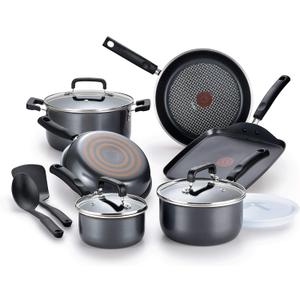 T-fal Signature Nonstick Cookware Set 12 Piece Oven Safe 350F Pots and Pans, Dishwasher Safe Black