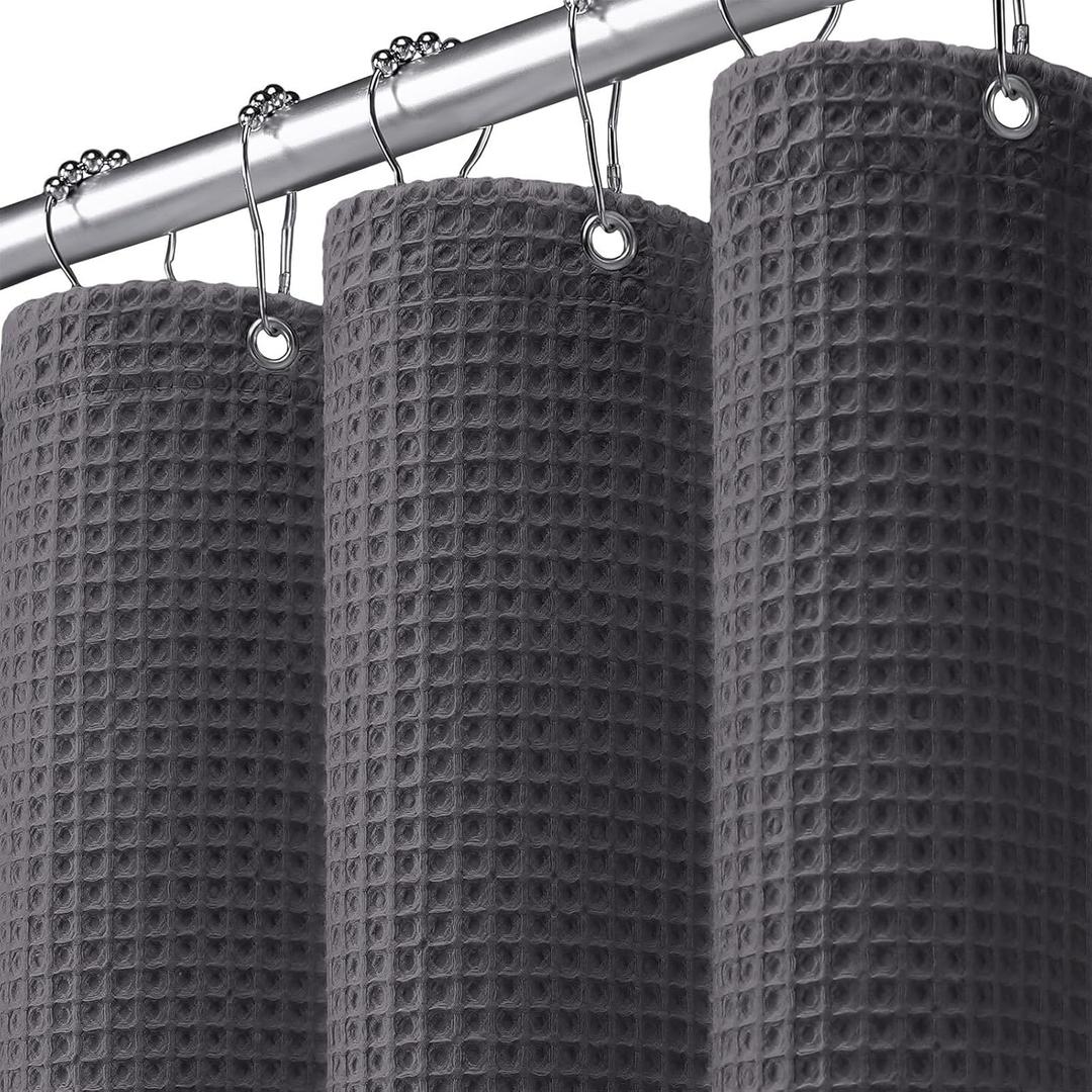 Extra Long Waffle Shower Curtain - Charcoal Gray Cotton Texture Fabric Heavyweight Shower Curtains for Bathroom,72Wx84L