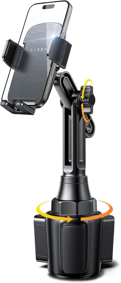 LISEN Upgraded Version Cup Holder Phone Holder 360 Adjustable Long Neck Car Phone Mount Golf Cart Phone Holder, Truck Jeep Accessories for iPhone 17 Air Pro Samsung Google and All 4-7'' Phone