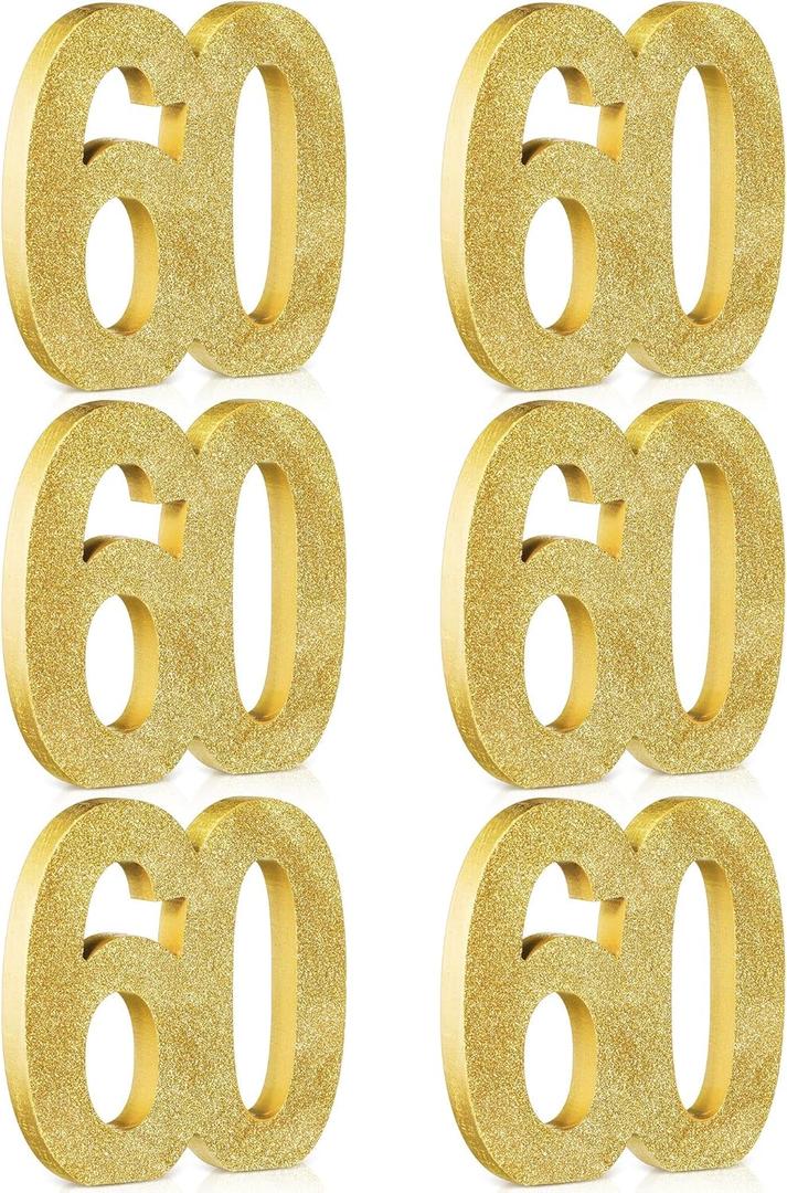 Shellwei 6 Pcs 60th Birthday Decorations for Men and Women,60th Anniversary Decorations,Gold Glitter Number 60 Table Topper Centerpieces Decorations for Birthday Party