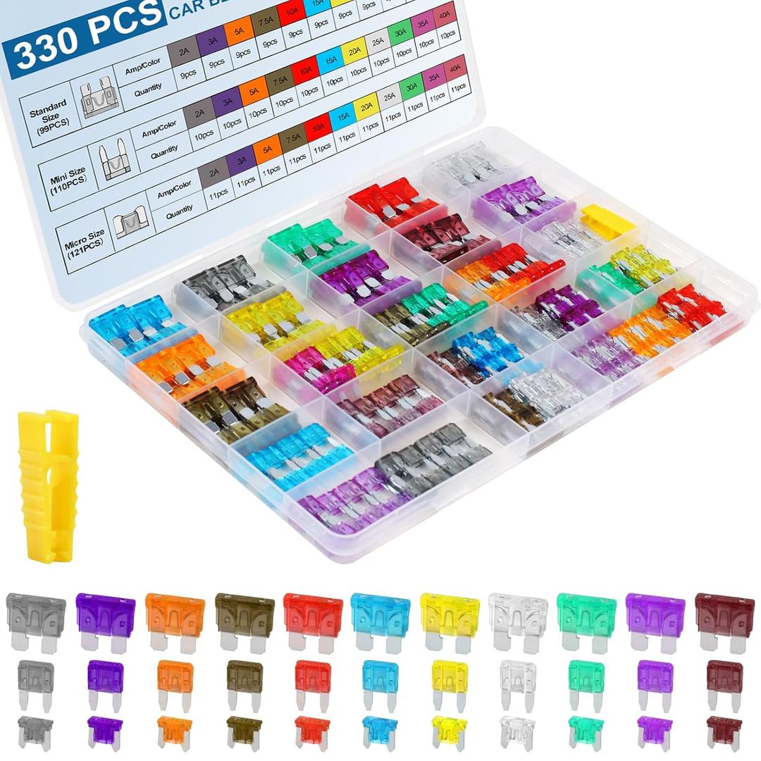 330PCS Car Fuses Assortment Kit, Upgraded Blade Fuses Automotive - Standard & Mini & Low Profile Mini Fuse (2A/3A/5A/7.5A/10A/15A/20A/25A/30A/35A/40A), cooclensportey Mixed Auto Fuse for Car, RV, Boat