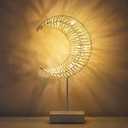 Lewondr Ramadan Decorations Moon Table Lamp, Moon Shape Rattan Ramadan Desk Lamp Battery Powered Light, Winding Thread LED Crescent Light for Home Bedroom Bedside Desktop Eid Mubarak Decorations
