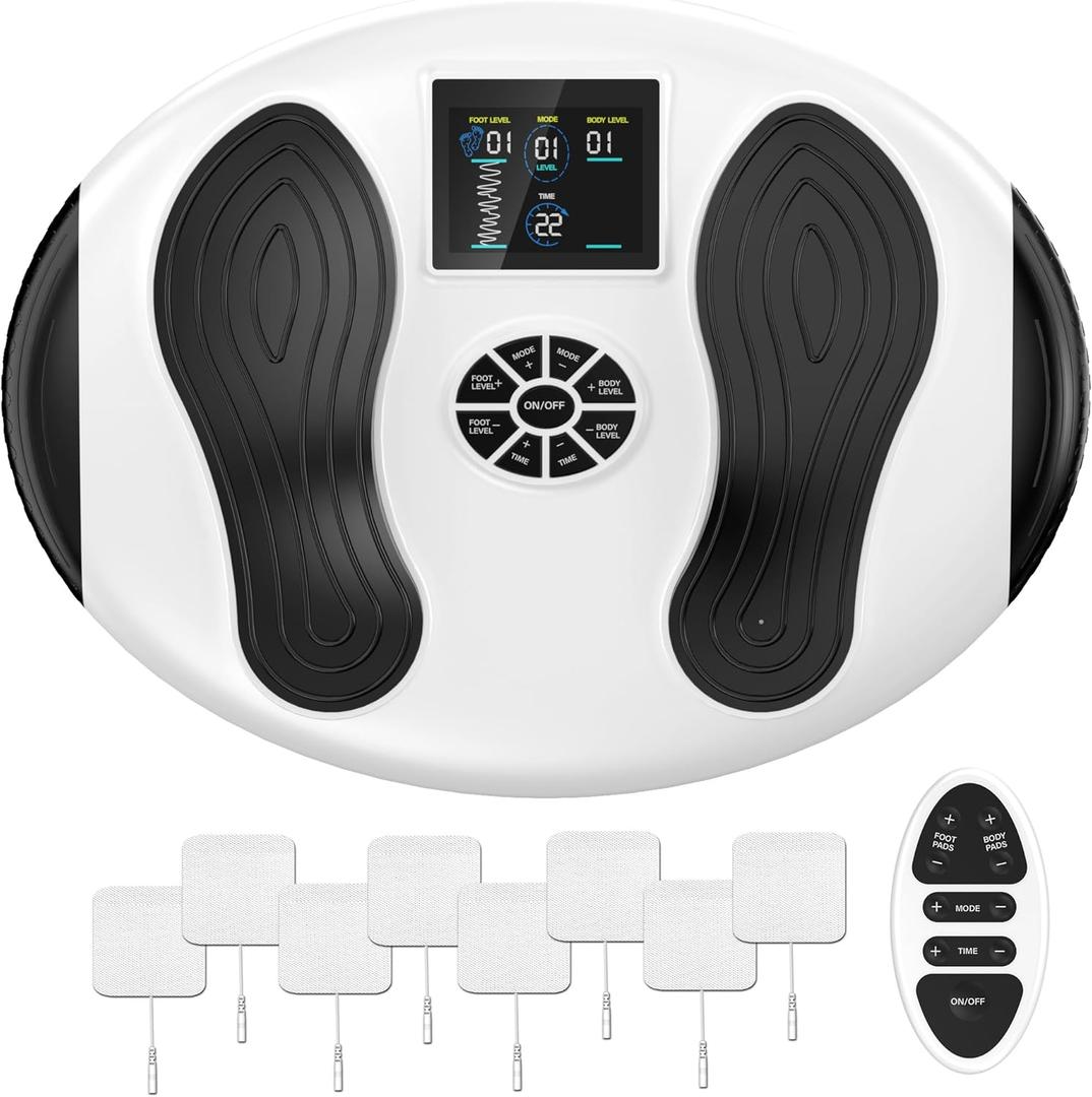 Professional Foot Massager for Neuropathy, Foot Circulation Stimulator with Magnetic Storage, EMS & TENS & EPT & NMES+ 4-in-1 Therapies, Effective Foot Pain Relief