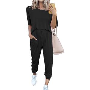 PRETTYGARDEN Women's Two Piece Lounge Sets 2026 Spring Summer Jogger Pants Vacation Outfits Travel Airplane Matching Clothes (Large)