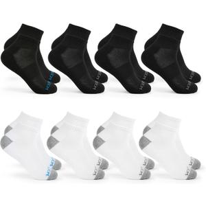 Fruit of the Loom Ankle Socks for Men - 8 Pairs - Arch Support, Cushioned, Athletic Quarter Socks - Mens Socks Size 6-12 (Black/White)