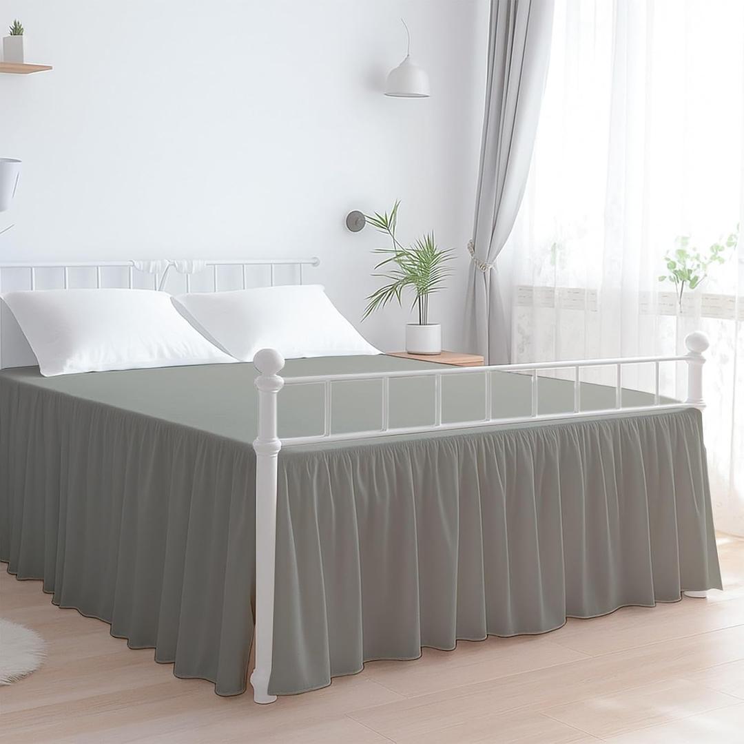 Premium Microfiber King Ruffled Bed Skirt, 12 Drop with Split Corners, Soft Wrinkle Free Bedskirt with Platform, Solid Ligth Grey Dust Ruffle for 78" x 80" Mattress