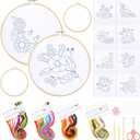 Tioncy 8 Sets Mexican Embroidery Napkins Kit 17.7 x 16.5 Inch Servilletas Para Bordar a Mano Including Mexican Napkin Bamboo Hoop Color Threads and Needles for Beginner Adult DIY Hand Craft Lover Gift