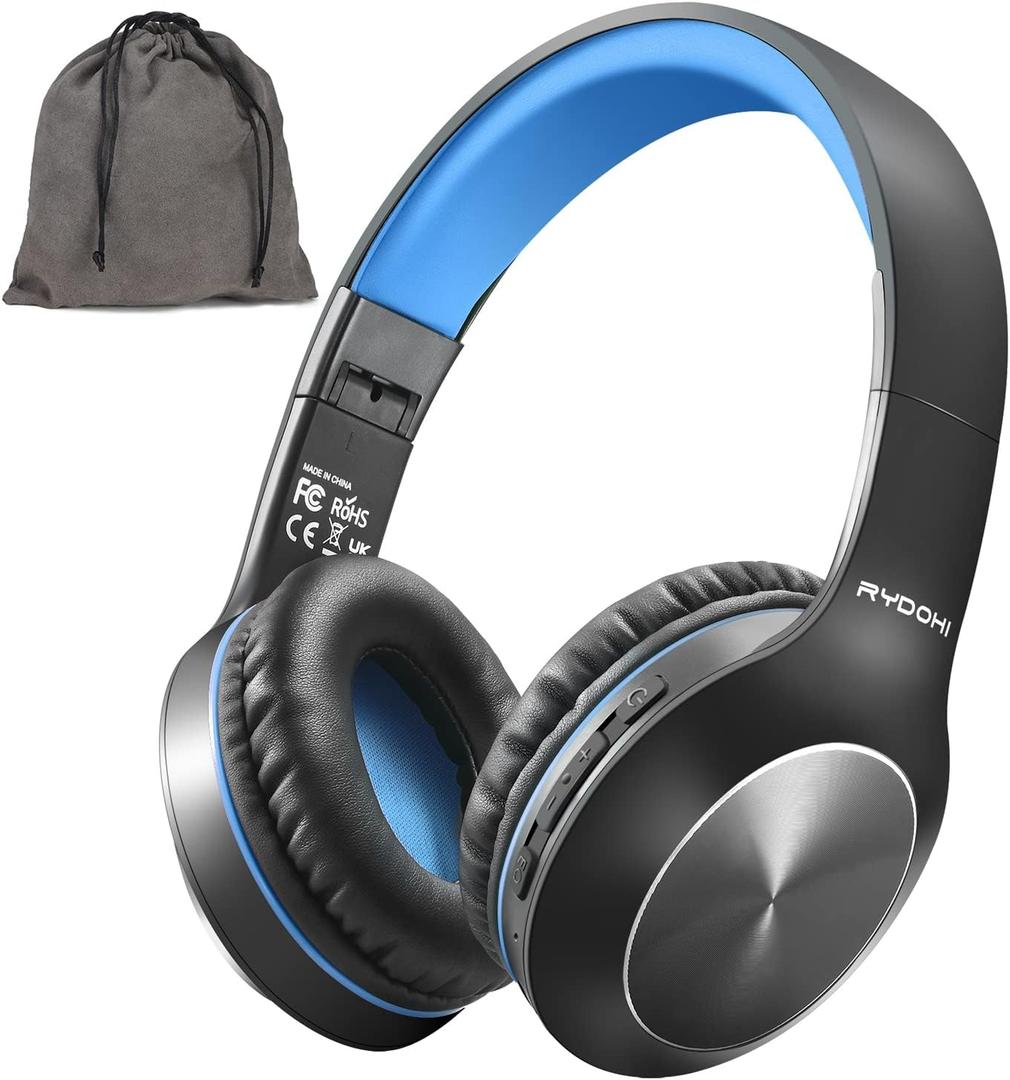 Bluetooth Headphones Over Ear, 68H Playtime 3 EQ Music Modes Wireless Headphones with Microphone/Deep Bass, Foldable Lightweight Headset for PC Home Travel Office (Black Blue)