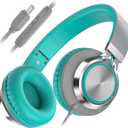 AILIHEN C8 Kids Headphones Wired USB C, USB-C Headphones with Microphone & Volume Control, Foldable Stereo Sound Tangle-Free Type C Cord, Compatible with Cellphone, Laptop, PC, Computer (Grey Mint)