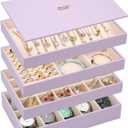 Voova Stackable Jewelry Organizer Tray with Lid, PU Leather Jewelry Storage Holder for Drawer Inserts, Jewellery Display Box Case for Earring Necklace Ring Watch Bracelet (Set of 4, Lavender)