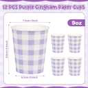120pcs 9oz Gingham Party Paper Drinking Cups, Purple Disposable Plaid Paper Cups Checkered Cups for Wedding Birthday Decoration Fiesta Baby Shower Picnic
