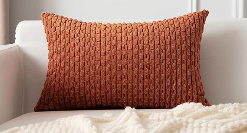 Kevin Textile Valentines 12x24 Inch Pillow Cover 1 Pack Boho Decorative Soft Striped Corduroy Lumbar Farmhouse Color Accent Rectangle Cushion Case for Living Room Couch Sofa Bed, Red