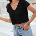 Crochet Cardigans For Women Spring Summer Beach Short Sleeve Shrug Cropped Boho Lightweight Sweater Cover Up Tie Front Tops (Black) L