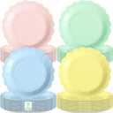 120 Pcs Macaron Paper Plates 9 Inch Easter Scalloped Disposable Round Dessert Paper Plates Party Decoration for Margs and Matrimony Bachelorette Party Women Birthday Baby Shower Wedding