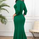 FANDEE Formal Maxi Dress for Women Mermaid 3/4 Sleeve Bodycon Long Gown for Evening Cocktail Party (Blue)