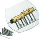 Guyker Bass Bridge String Spacing 19.3mm, 4 String Fixed Bass Bridge with Solid Brass Saddle & Iron Plate (GB1007, Chrome)