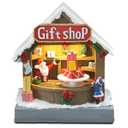 Animated Christmas Village Street Gift Shop with LED Light & Music, Resin Figurines Cute Santa Claus for Festive Decorations, Battery Operated