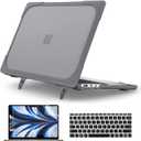 Batianda Heavy Duty Case for 13.5" Microsoft Surface Laptop 5 4/3 with Metal Palm Rest,Shockproof Protective Cover with Fold Kickstand for Enhanced Durability & Keyboard Cover Screen Protector, Gray