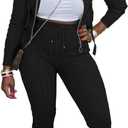 Mrskoala Women Two Piece Sets Sweater Outfits Dressy Lounge Knit Zip Up Hoodie Pant Set (Medium, Black)
