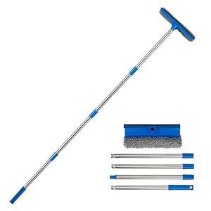 30"-59" Window Squeegee,2 in 1 Squeegee Window Cleaner with Long Stainless Steel Handle,Sponge Car Window Squeegee for Gas Station, Glass,Shower,Outdoor High Window Cleaning (Green) (51 inch)