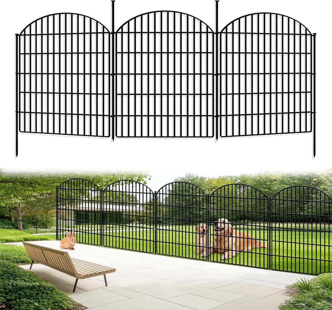 15 Panels Decorative Garden Metal Fence, 33in (H) x 33.46ft (L) No Dig Dog Fencing for Outdoor Yard, Rustproof Animal Ground Stakes Temporary Panel Border Barrier for Patio Flower Bed Camping
