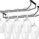 14-Inch Wine Glass Holder - Under Cabinet Metal Stemware Rack for Kitchen Bar - Single Rail Hanging Storage Hanger, Set of 2 (Black)