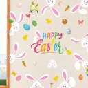 LHIUEM 50PCS Colorful Happy Easter Wall Decals Gift Cute Bunny Clings Easter Peeps Decorations Jumping Rabbits Decals Spring Clings for Windows Cute Eggs Bulletin Board Banner for Nursery Home