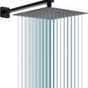 Rain Shower Head Black with Extension Arm 16 Inch Square Shower Head with 16 Inch Shower Arm Large Stainless Steel Rainfall Showerhead Matte Black Waterfall Full Body Coverage by GGStudy